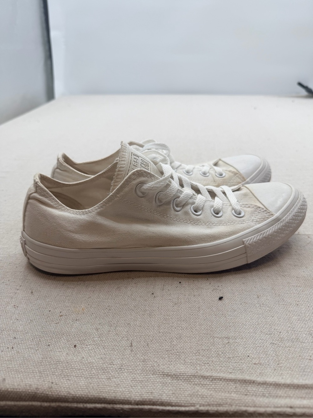 Converse White Canvas Low-Top Sneakers with White Laces - Picture 7 of 9